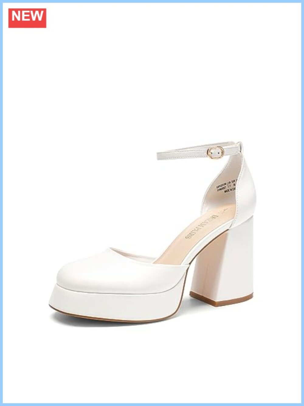 Women's Chunky Platform Heels Pumps with Ankle Strap - Faux Leather